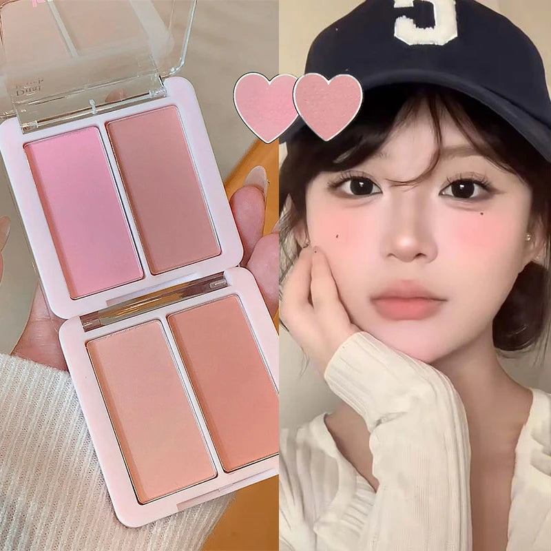 Pink Apricot Blush Cream Powder Soft Cheek Tint Two-color Matte Blusher Plate Makeup Long-lasting Natural Brightens Face Rouge
