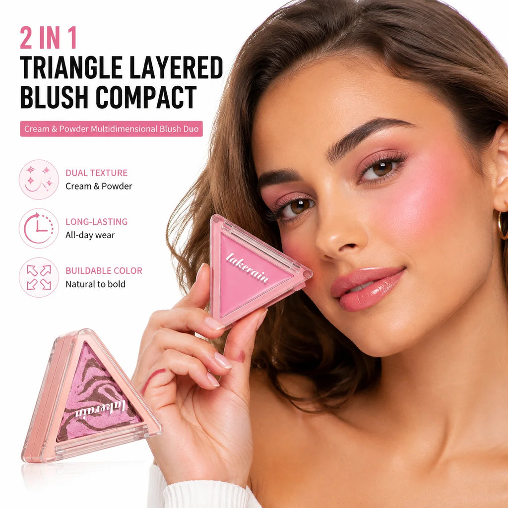 Dual Color Triangle Blush Palette, Matte & Shimmer Blendable Cheek Blush Powder, Long Lasting Natural Flush Face Blush Makeup - AliExpress 66