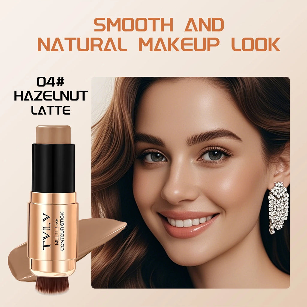 2-in-1 Contour Stick with Built-in Brush Waterproof Long Lasting Natural Face Shaping Bronzer Makeup