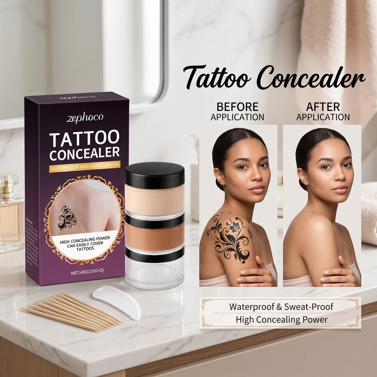 Tattoo Concealer Full Coverage Concealer for Tattoos Scars Even Skin Tone Waterproof Cover Acne Scarring Sweatproof Body Makeup