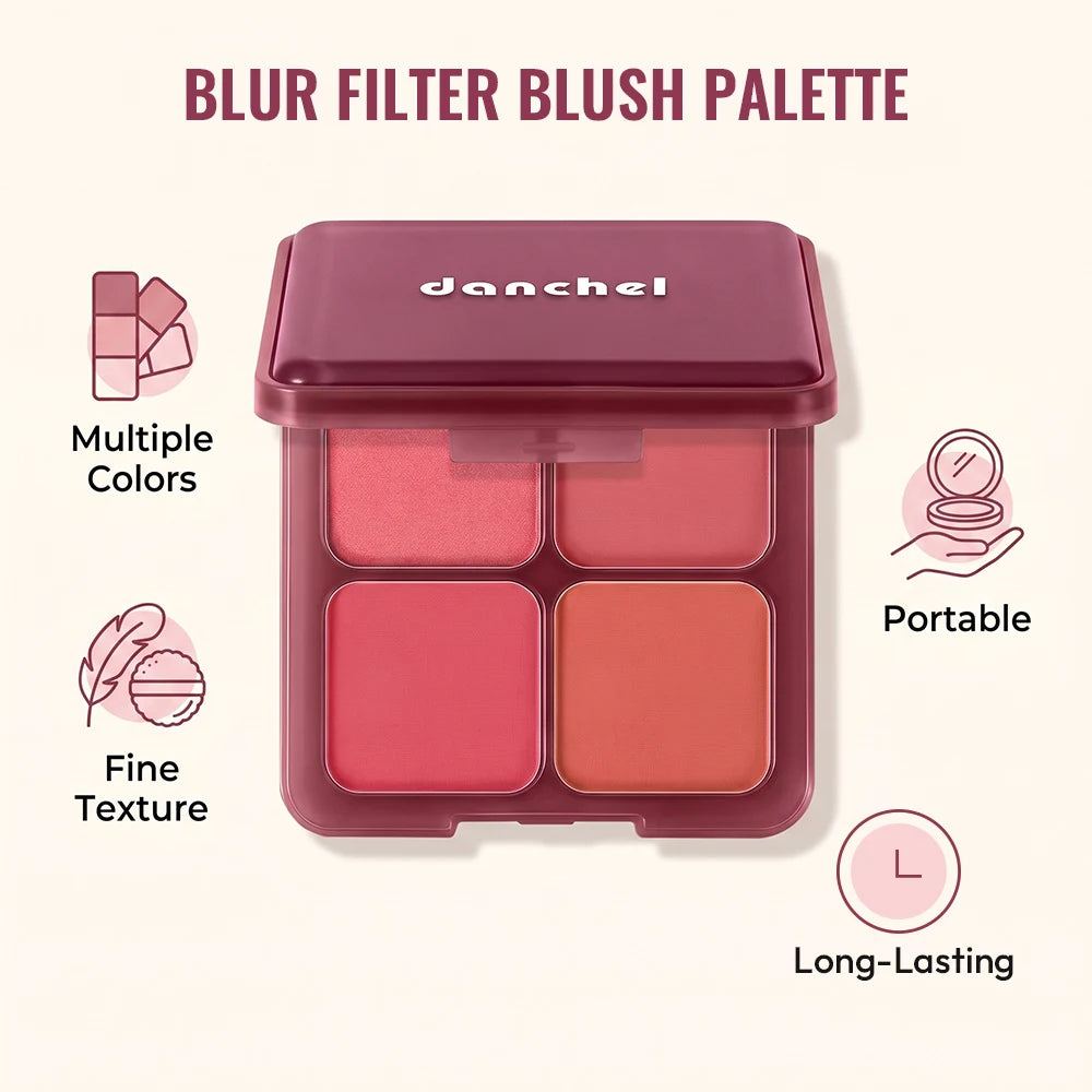 Blur Filter Blush Palette Soft-focus Blurred Filtered Matte Finish Lightweight Smooth Blendable 3 Blushes 1 Highlighter Palette
