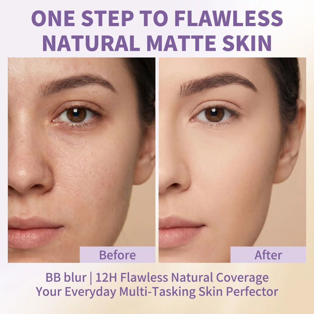 BB Blur Tinted Moisturizer 12h Natural Matte Finish Medium Coverage SPF30 Sun Protection Evens Skin Texture Blurring Cream