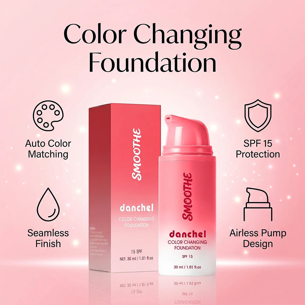 Color Changing Foundation Smart Match Skin Color Medium Coverage Deep Moisturizing SPF15 Sun Protection Natural Look Foundation