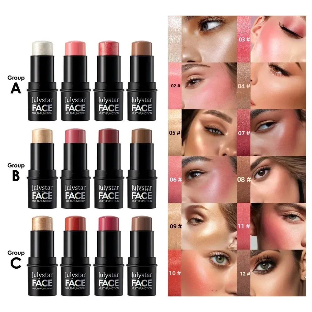4-Pack CC Sticks Long-Lasting Highlighter Blush Contour Waterproof Makeup Sticks Ideal for Beginners Women Shiny Look Multifunct