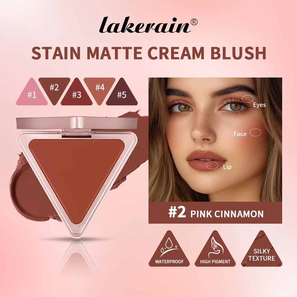 Lakerain Matte Cream Blusher Long-lasting Natural Makeup Triangle Box Design Oil-Resistant High Pigment Cream Blush Plate - AliExpress 66