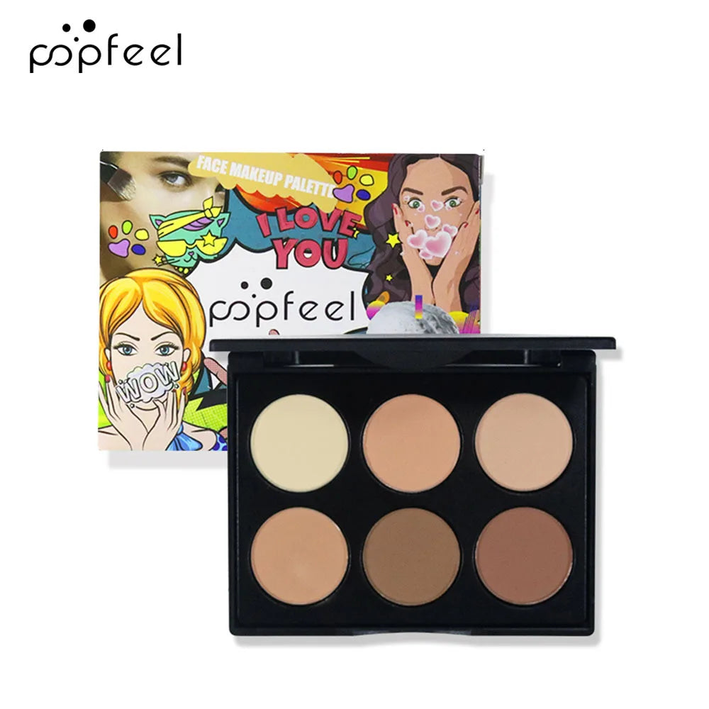 POPFEEL 6-Color Matte Contour Powder Nose Shadow Shading Brightening Setting Powder 3D Stereoscopic Face Makeup