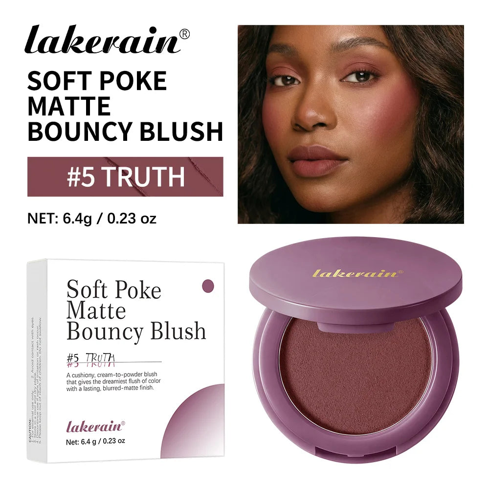 Lakerain Soft Poke Matte Blush Long Lasting Luminosity Fresh Silky-smooth Skin Finish Moisturizing Natural Matte Bouncy Blusher