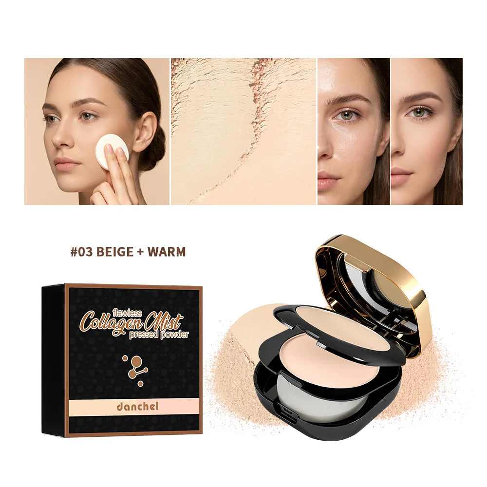 Collagen Dual-Layer Compact Powder Long-Lasting Oil Control Setting Touch-Up Portable Makeup For On-the-Go Daily Use