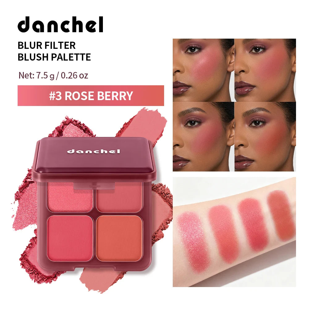 Blur Filter Blush Palette Creating 3D Contours Brighten Skin Soft-focus Filtered Matte Finish 3 Blushes 1 Highlighter Palette