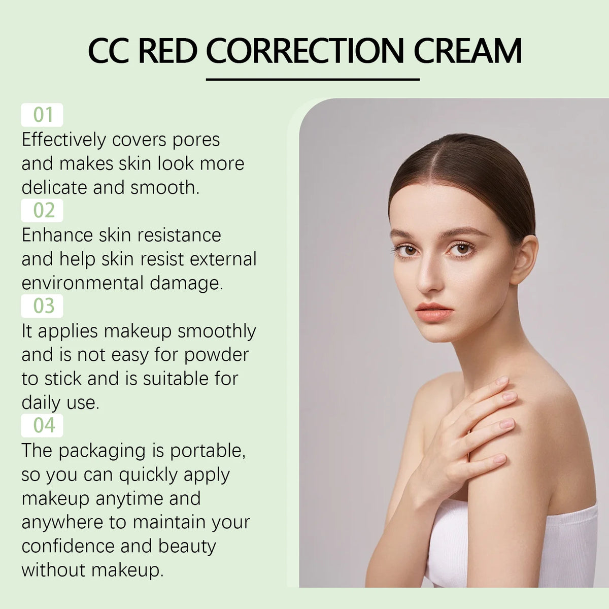 Cc Correction Cream Repair Redness Smooth Skin Brighten Complexion Lightweight Breathable Long Lasting Foundation Cover Pores
