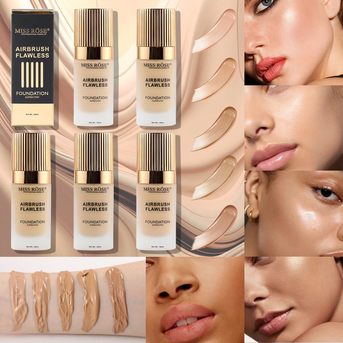 MISS ROSE Matte Full Coverage Concealer Foundation Cream Natural Hydrating Moisturizing Formula Long Lasting Oil Control Makeup