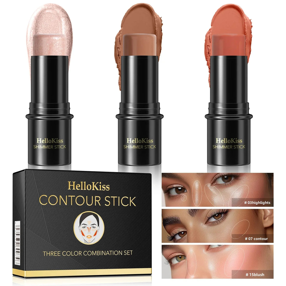 3Pcs Concealer Stick Set Waterproof Oil Control Highlighter Contour Blush Cream Multifunctional Makeup Beauty - AliExpress 66