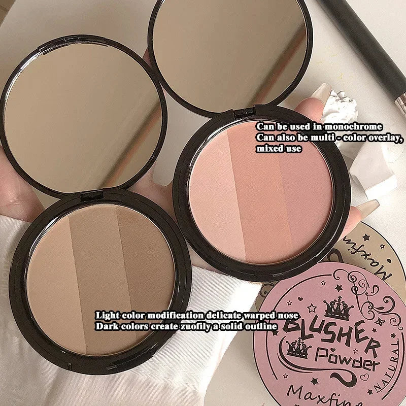 3 in1 Three Colors Powder Tray Blush Contouring Waterproof Long Lasting Delicate Natural Face Makeup - AliExpress 66