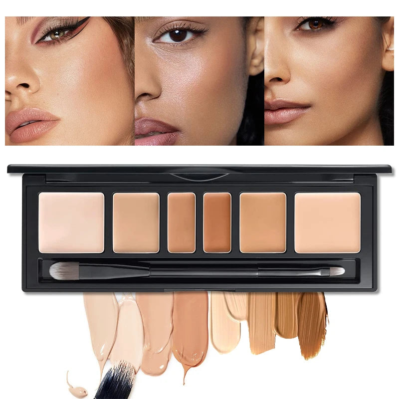 6 Colors Concealer Palette with Brush, Full Coverage Tattoo Cover Up Cream, Contour Correcting Foundation Makeup for Dark Circle - AliExpress 66