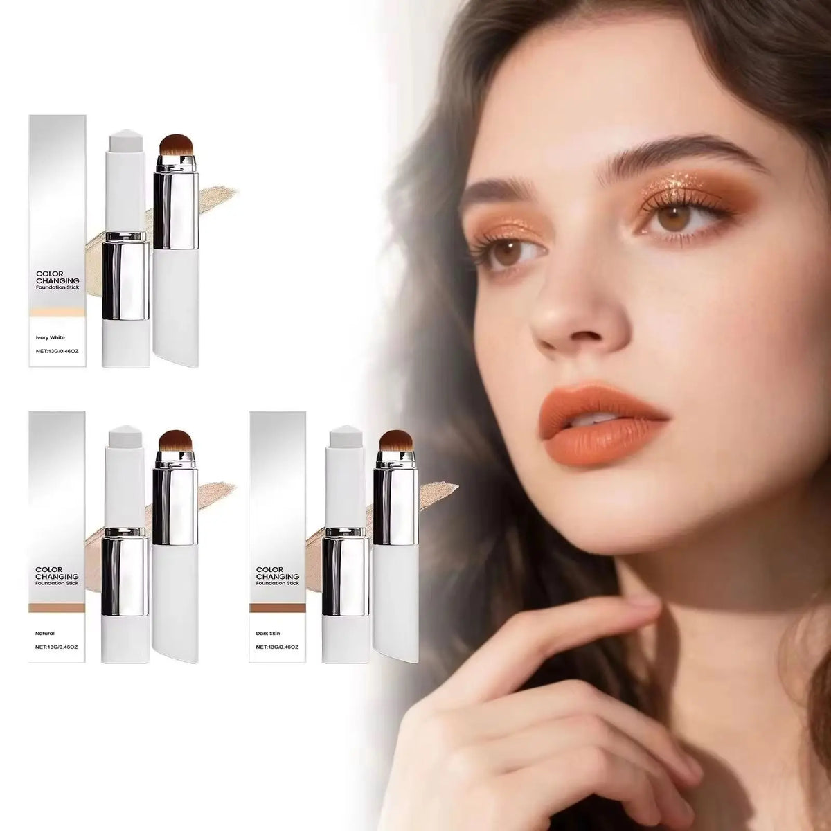 2-in-1 Color-Changing Foundation Stick Full Coverage Lightweight Moisturize Finish Base Makeup Dual-Ended with Detachable Brush - AliExpress 66
