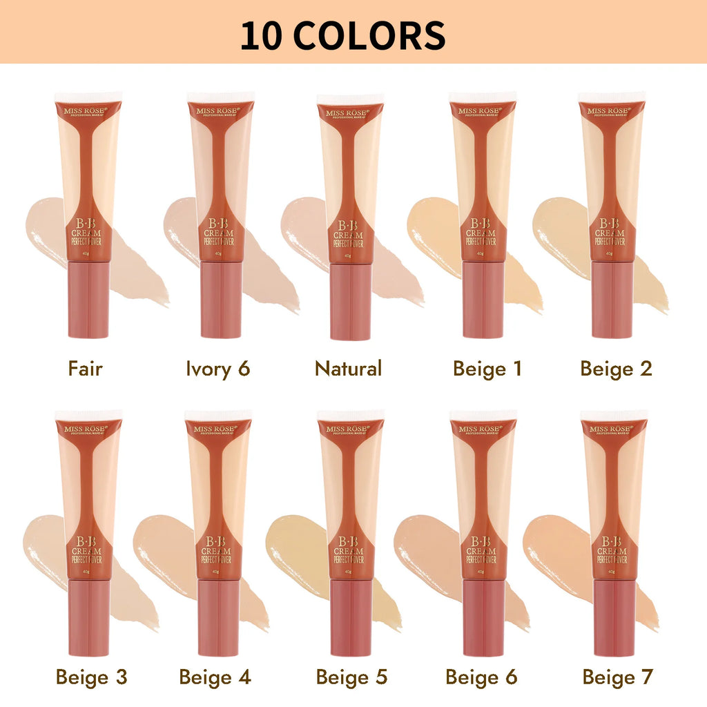 MISS ROSE 40ml Liquid Foundation Concealer Cream Moisturizing Brightening Skin Tone Lightweight Hydrating Daily Face Makeup Base