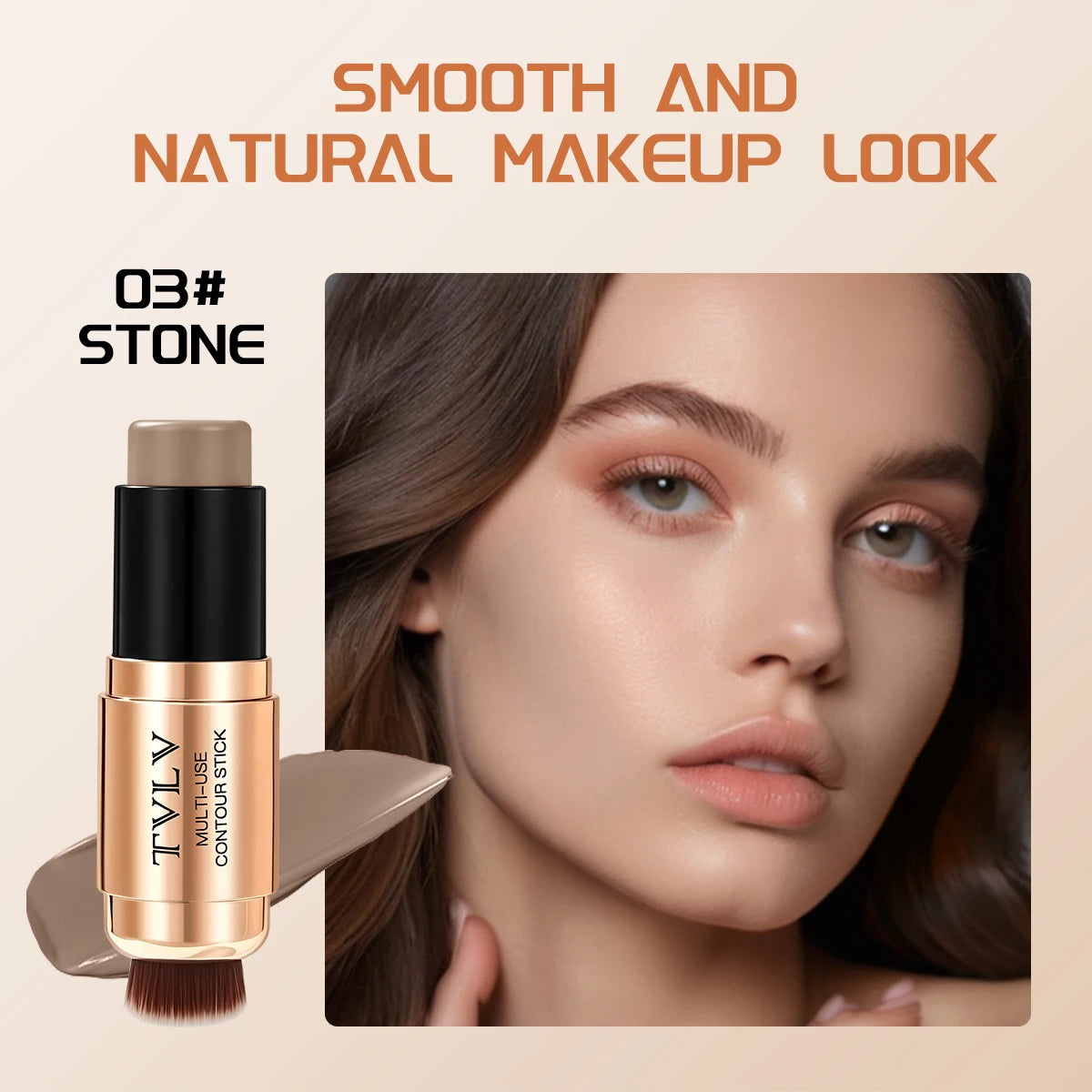 2-in-1 Contour Stick with Built-in Brush Waterproof Long Lasting Natural Face Shaping Bronzer Makeup