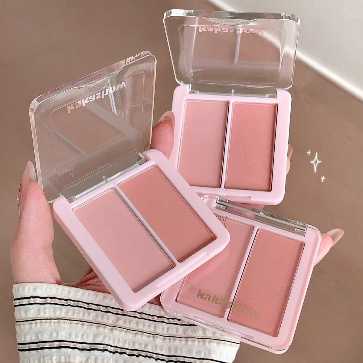 Pink Apricot Blush Cream Powder Soft Cheek Tint Two-color Matte Blusher Plate Makeup Long-lasting Natural Brightens Face Rouge