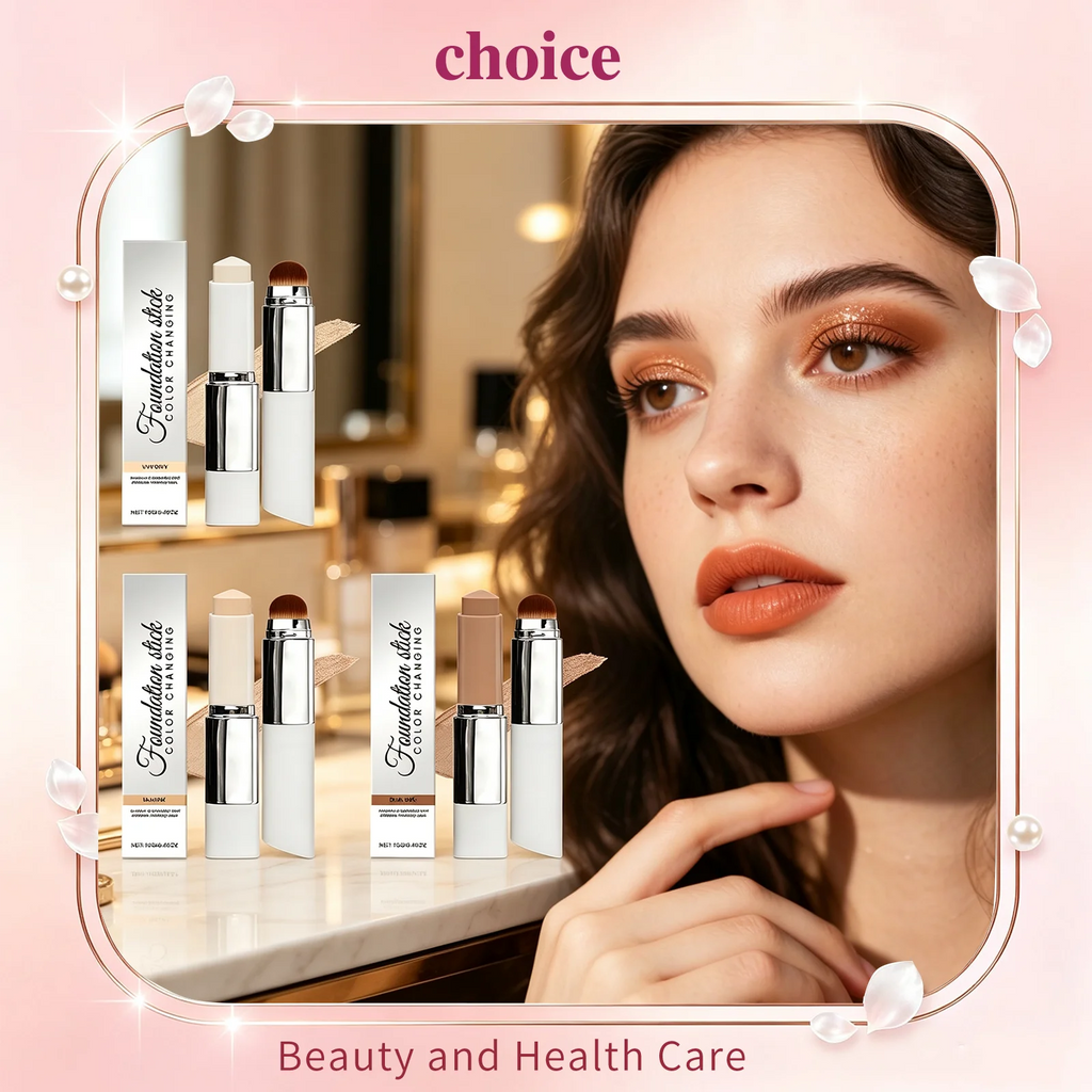 Korean Dual Head Color Changing Foundation Stick 2-in-1 Lightweight High Coverage All Skin Types Portable Foundation Concealer