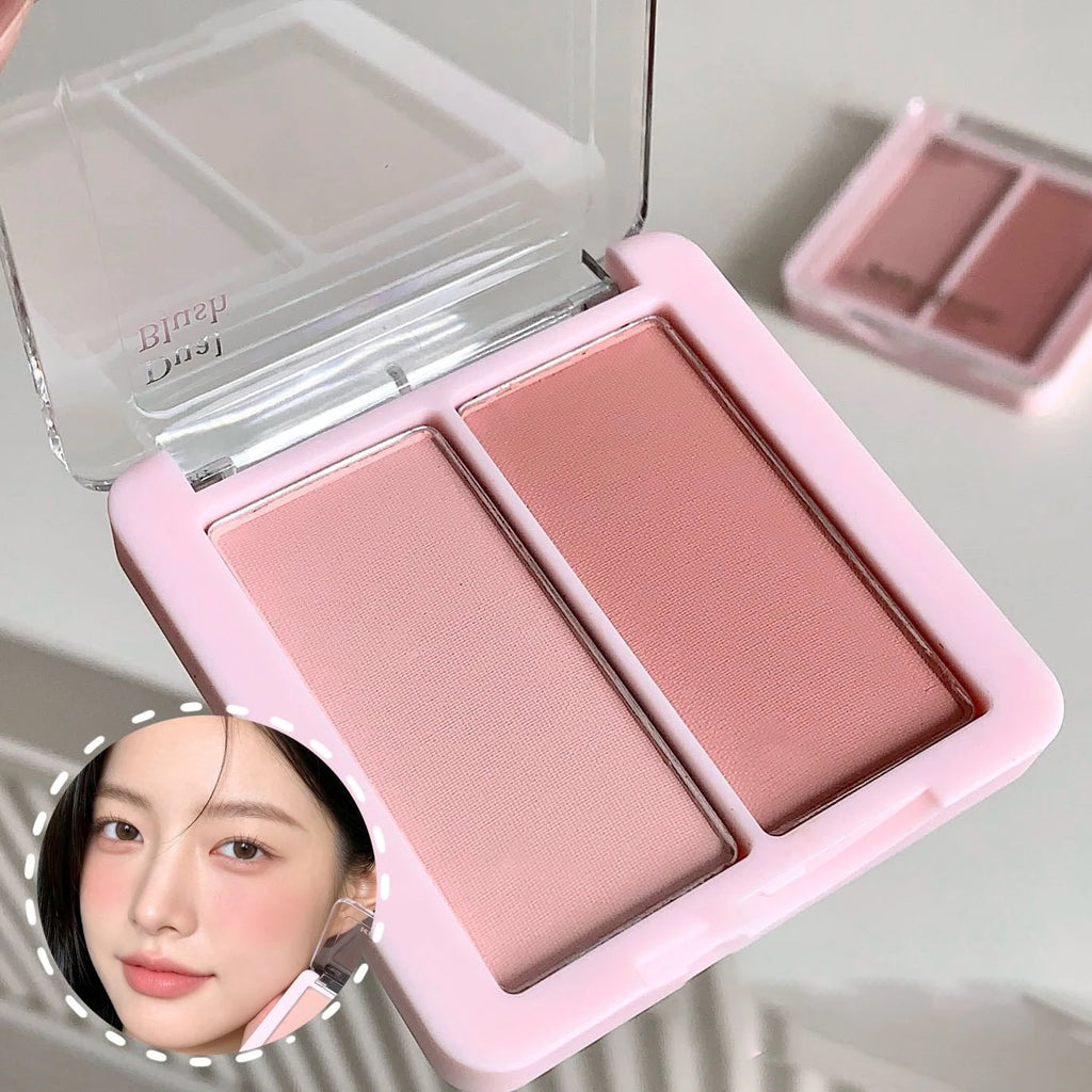 Pink Apricot Blush Cream Powder Soft Cheek Tint Two-color Matte Blusher Plate Makeup Long-lasting Natural Brightens Face Rouge