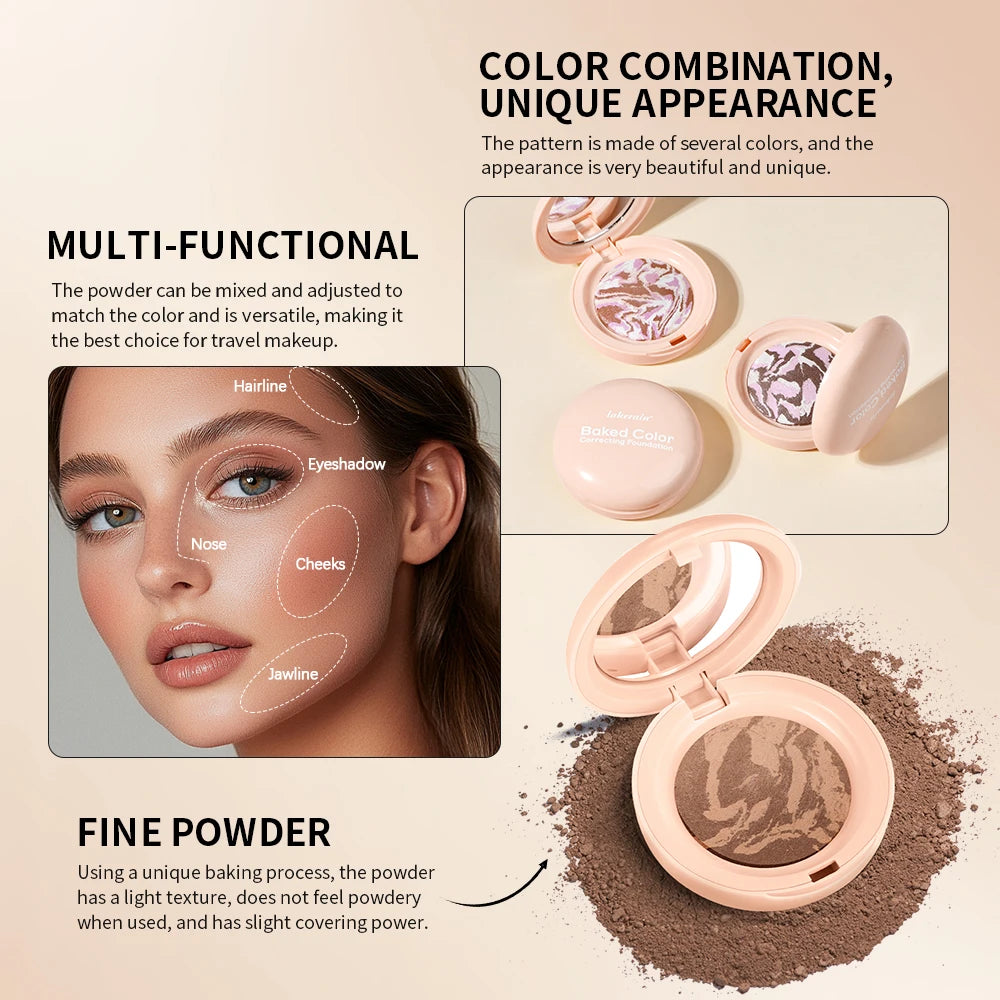 Matte Baked Color Correcting Foundation Bronzer Pressed Powder Compact Long Lasting Oil Control Loose Setting Powder Foundation - AliExpress 66