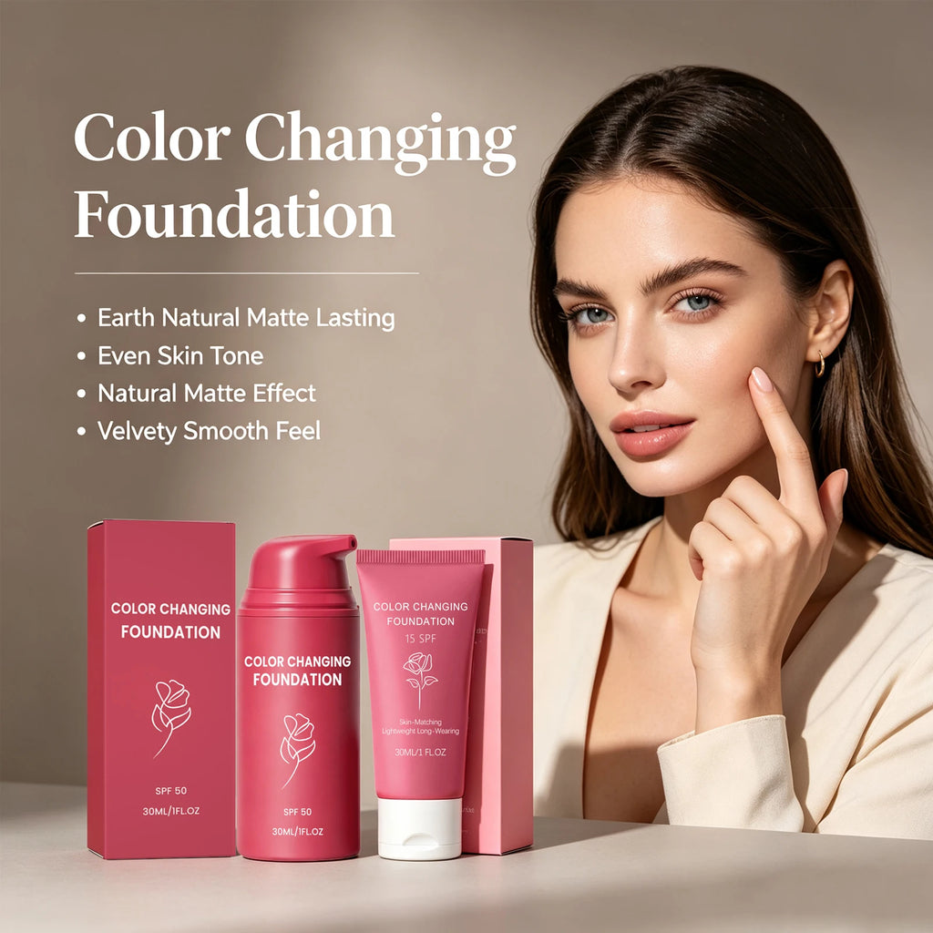 Color Changing Foundation SPF 50 Waterproof High Coverage Blemish Cover Concealer Invisible Pores Lightweight Primer Makeup Base