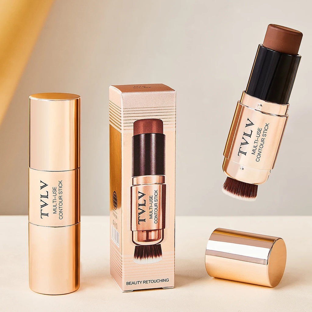 2-in-1 Contour Stick with Built-in Brush Waterproof Long Lasting Natural Face Shaping Bronzer Makeup