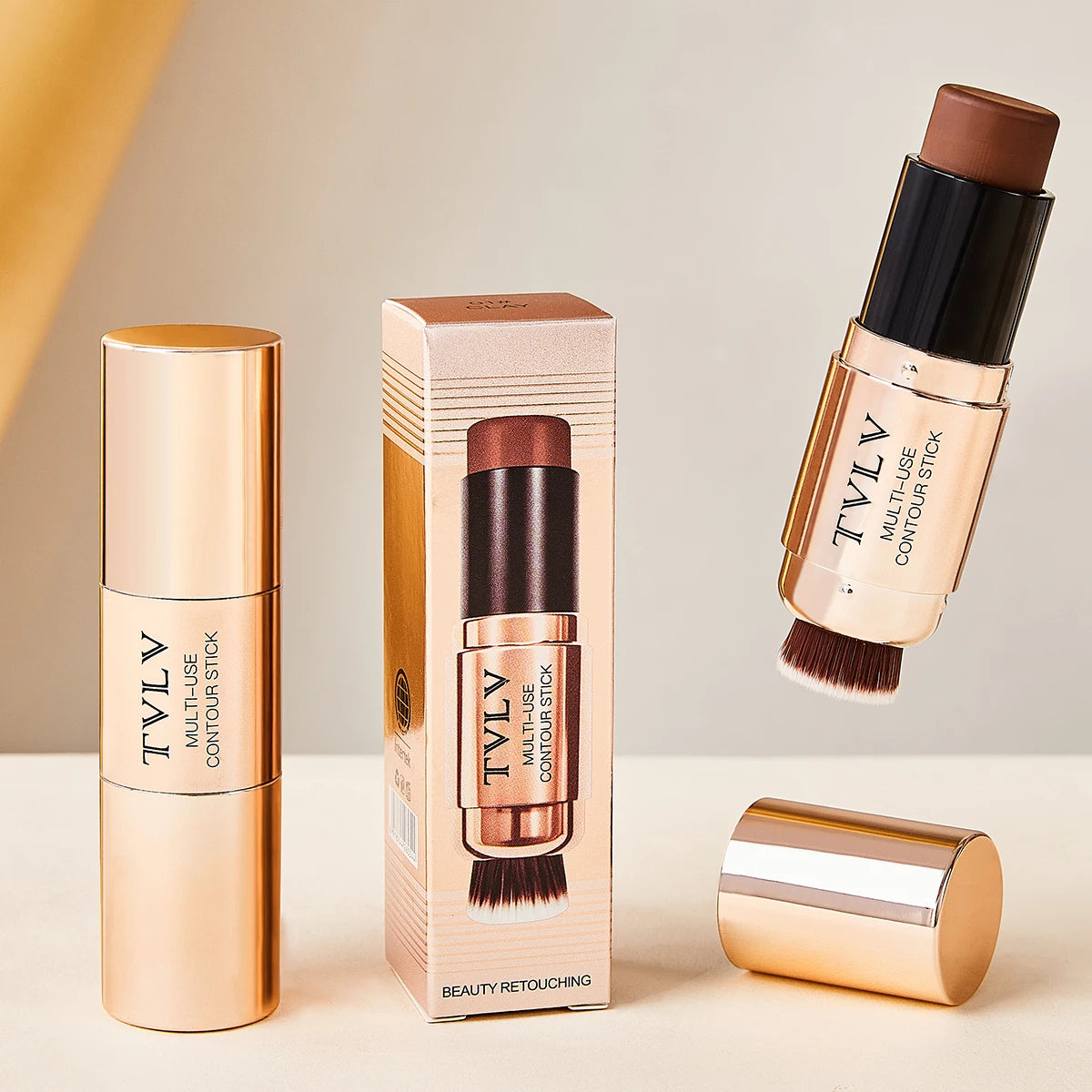 2-in-1 Contour Stick with Built-in Brush Waterproof Long Lasting Natural Face Shaping Bronzer Makeup