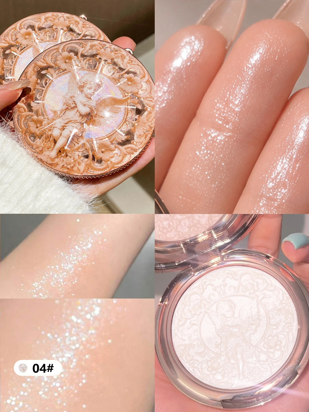 Vintage Angel Carved Highlighter Powder Pearlescent Shimmer Silky Smooth Face Highlight Illuminator Long Lasting Luminous Makeup