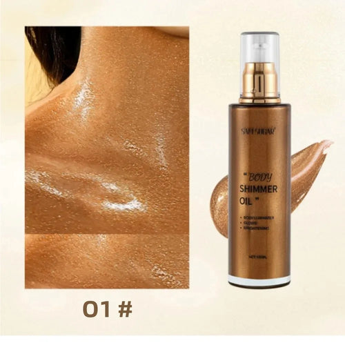 100ml Pearl Rose Gold Body Shimmer Oil Highlighter - Face Brighten Glitter Bronzer Skin Glow Illuminator Makeup Shine Liquid - AliExpress 66
