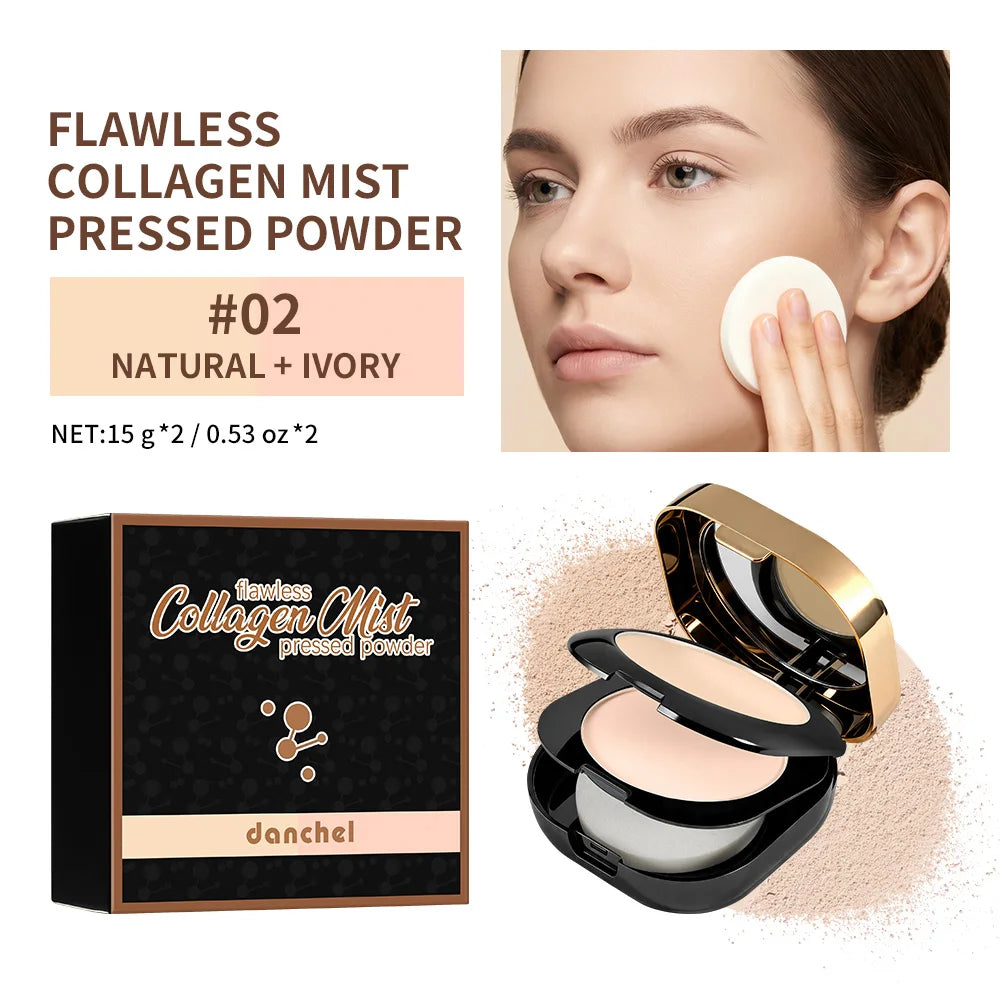 Collagen Dual-Layer Compact Powder Long-Lasting Oil Control Setting Touch-Up Portable Makeup For On-the-Go Daily Use