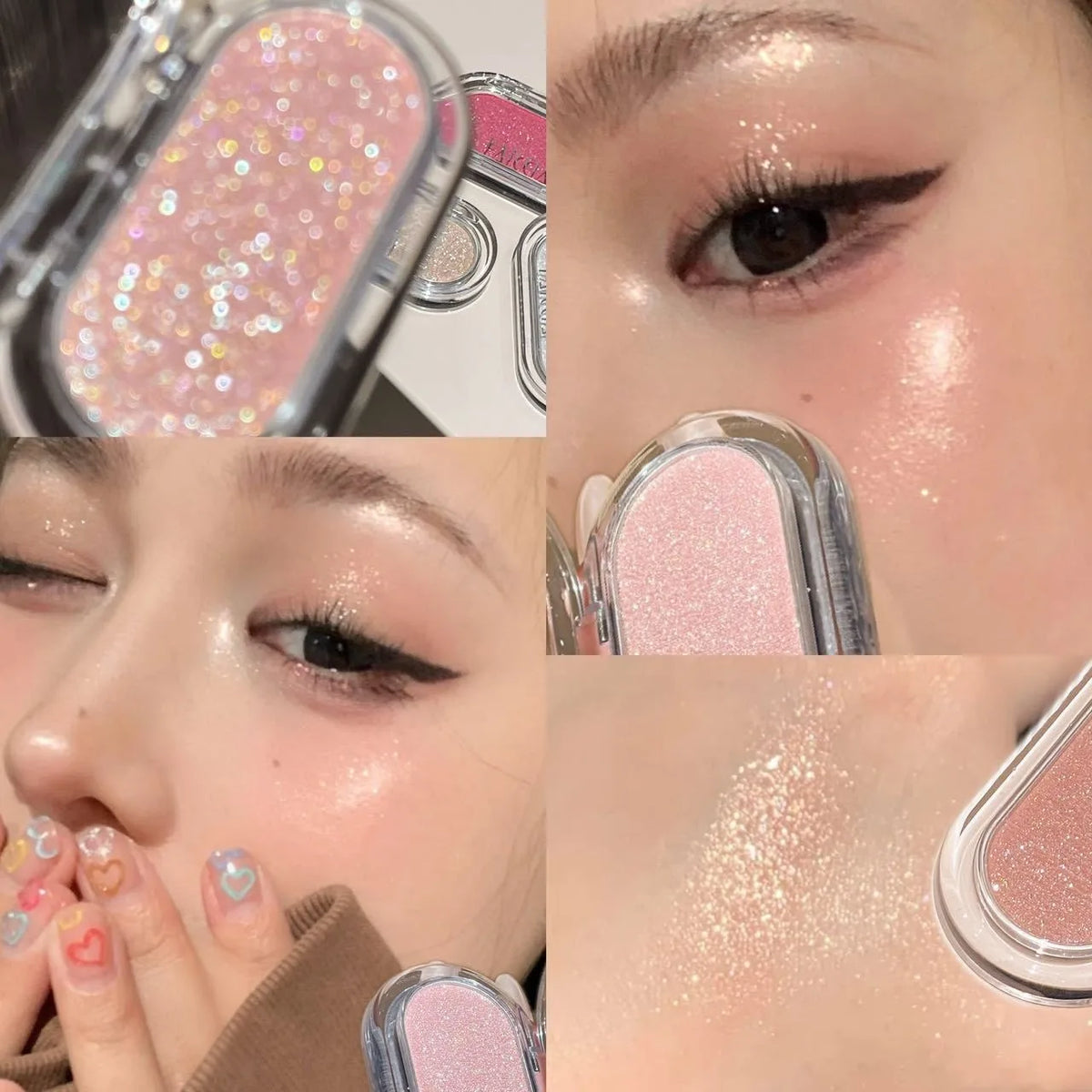 1pc Diamond Highlighter Powder Palette Clear Brighten Face Contour Powder Pink Glitter Eye Makeup High Gloss Eyeshadow Cosmetics