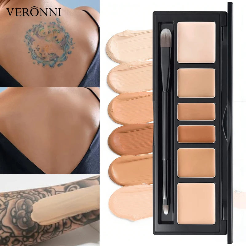6 Colors Concealer Palette with Brush, Full Coverage Tattoo Cover Up Cream, Contour Correcting Foundation Makeup for Dark Circle - AliExpress 66