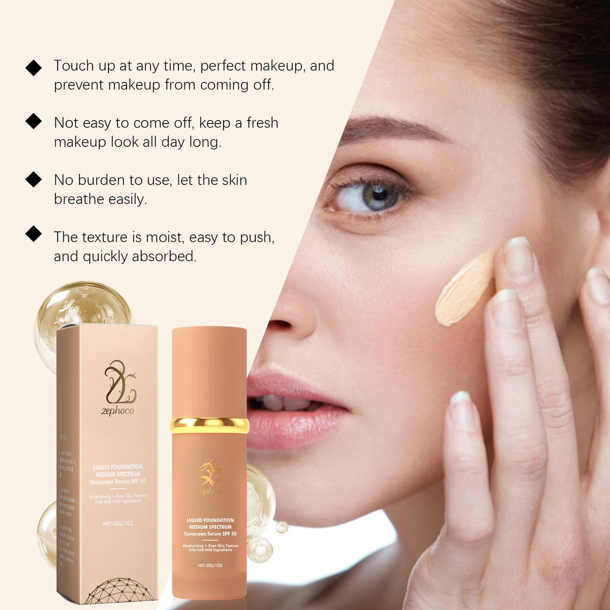 Moisturizing Protective Foundation, Lightweight, Hydrating, Luminous Matte, Clear, Smooth, Long-Lasting, and Doesn't Cake