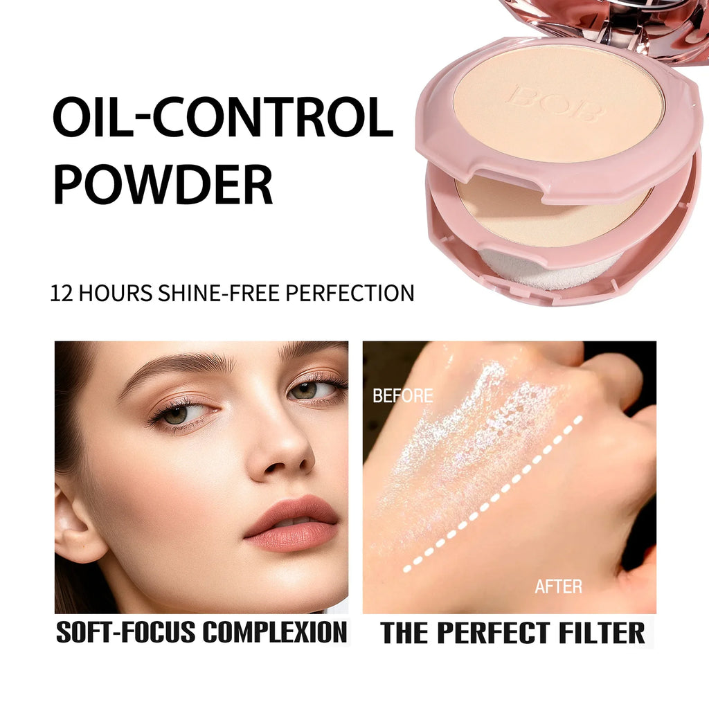 BOB Long Wear Matte Pressed Powder Oil Control Concealer Brightening Portable Touch Up Dual Layer Powder
