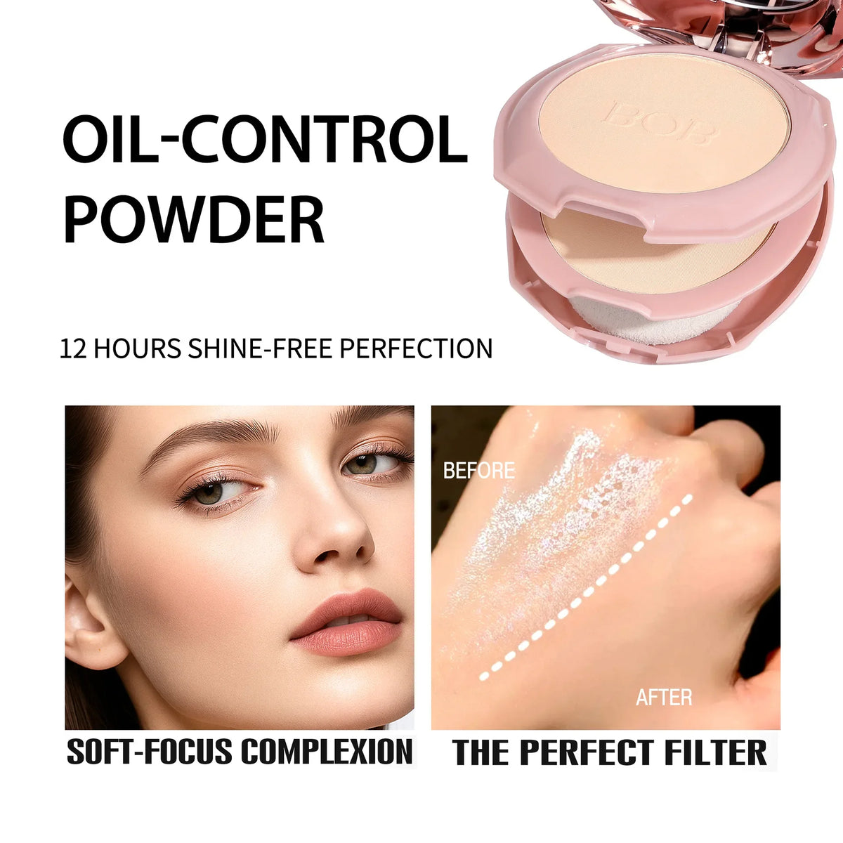 BOB Long Wear Matte Pressed Powder Oil Control Concealer Brightening Portable Touch Up Dual Layer Powder