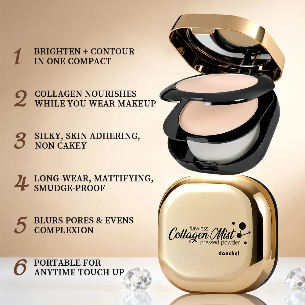 Collagen Dual-Layer Compact Powder Long-Lasting Oil Control Setting Touch-Up Portable Makeup For On-the-Go Daily Use