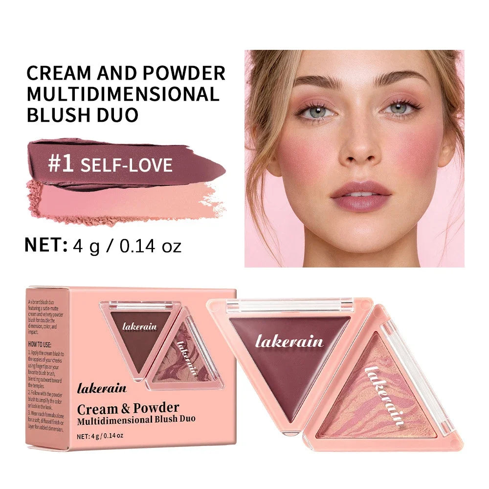 Dual Color Triangle Blush Palette, Matte & Shimmer Blendable Cheek Blush Powder, Long Lasting Natural Flush Face Blush Makeup - AliExpress 66