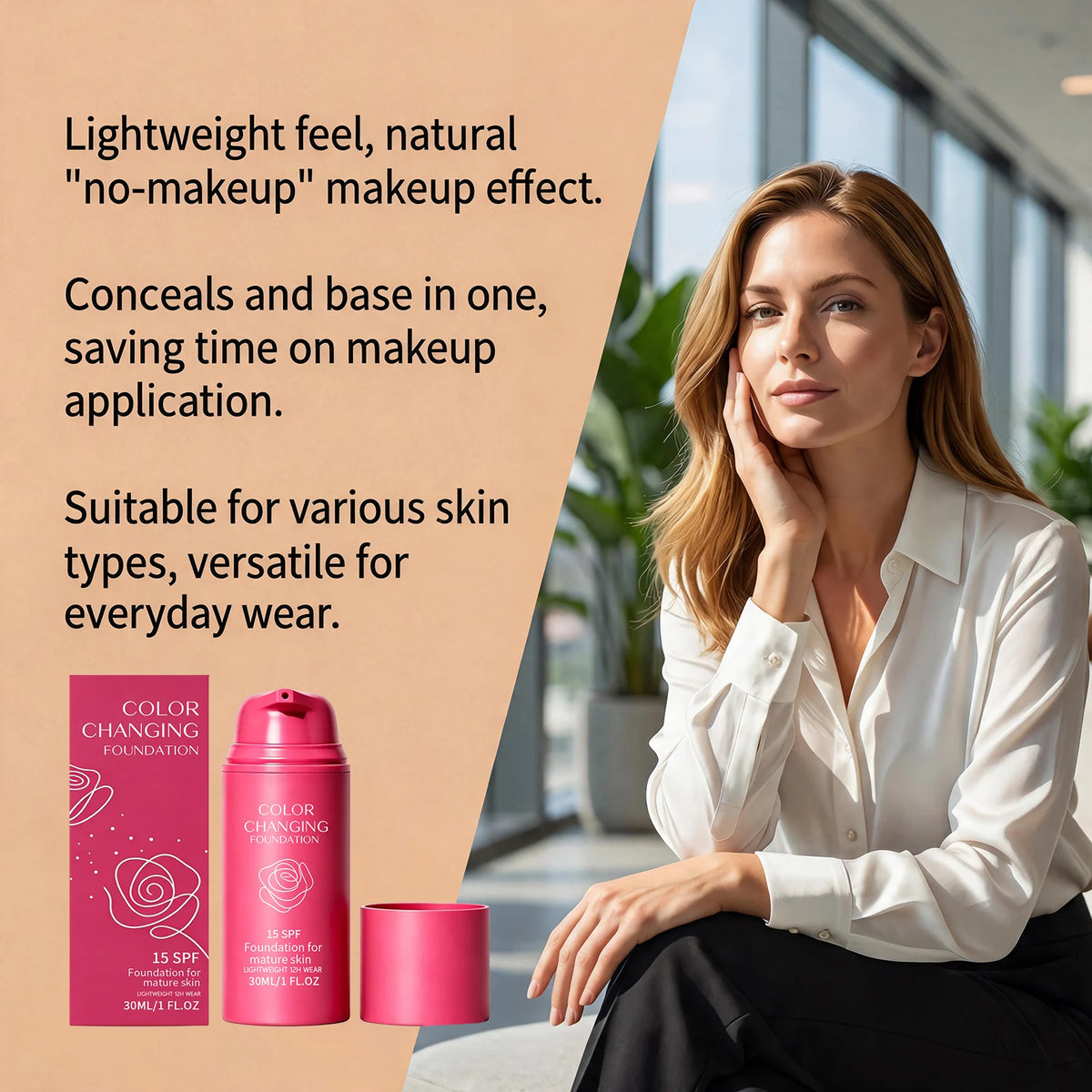 Temperature-Adjusting Foundation - Natural, Lightweight, Hydrating and Seamless Coverage for Daily Portable Use