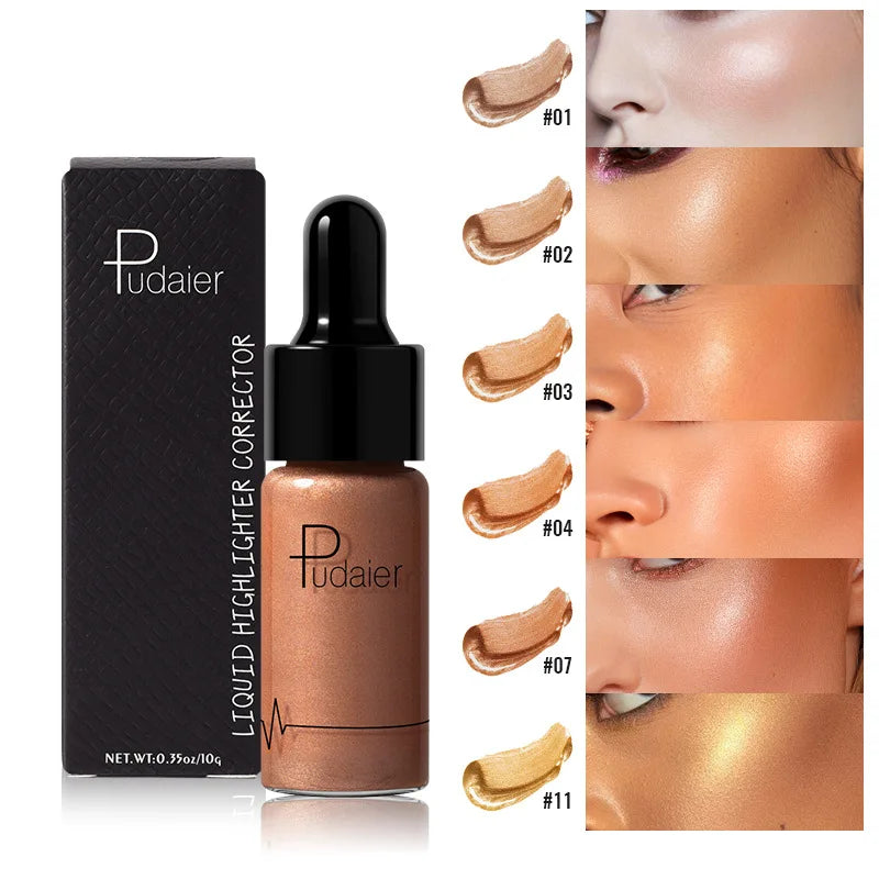 12 Color Liquid R Nude Contouring Face Brightener Glow Shimmer 3D Bronzer Highlighter Glitter Makeup Cream