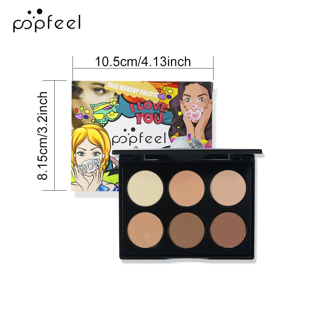 POPFEEL 6-Color Matte Contour Powder Nose Shadow Shading Brightening Setting Powder 3D Stereoscopic Face Makeup