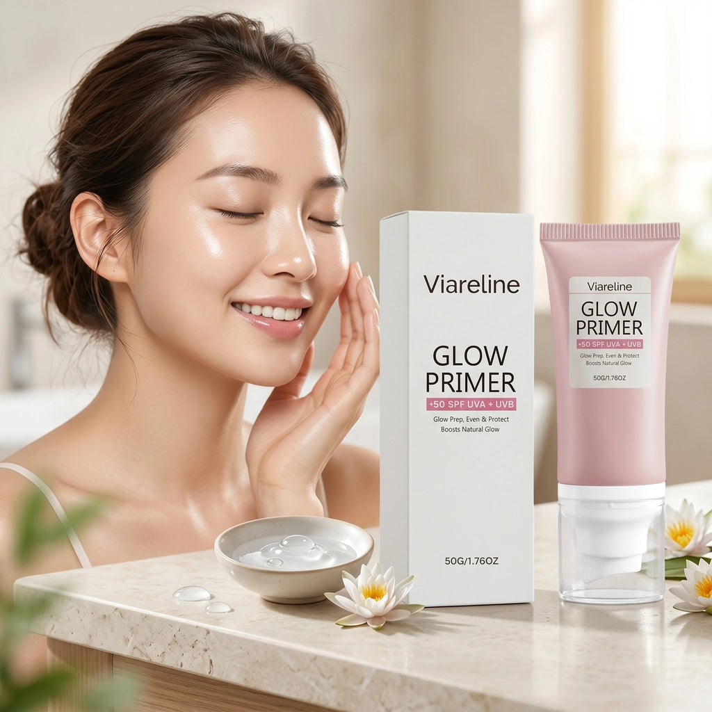 Viareline Glow Primer Makeup Base Spf 50 for Face Brightening Anti UV Protection Oil Control Nicotinamide Invisible Pore Primer