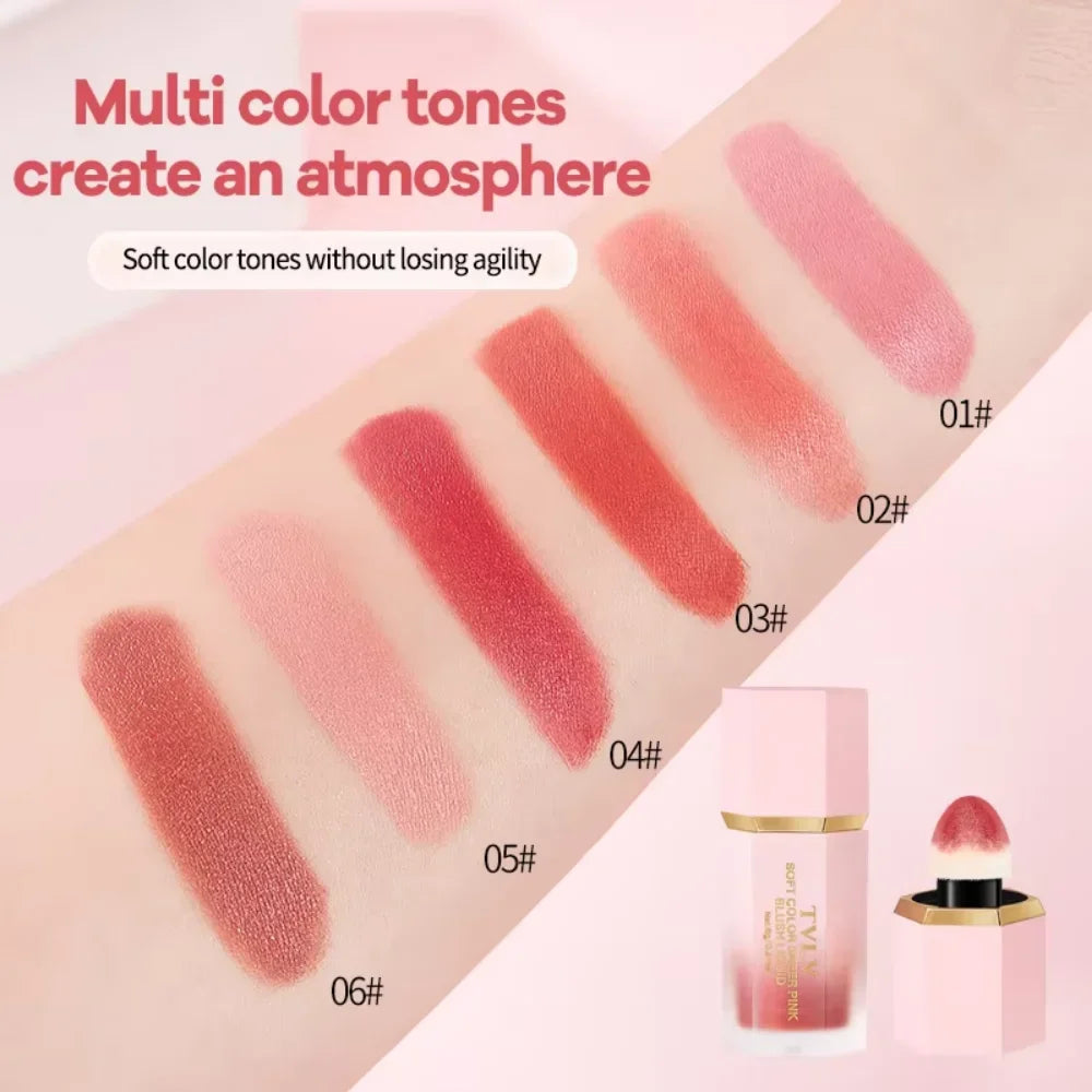 TVLV Water Light 6 Colours Velvet Liquid Blush Sponge Head Blusher Natural Lasting Brighten Facial Contour Blush Tint Makeup