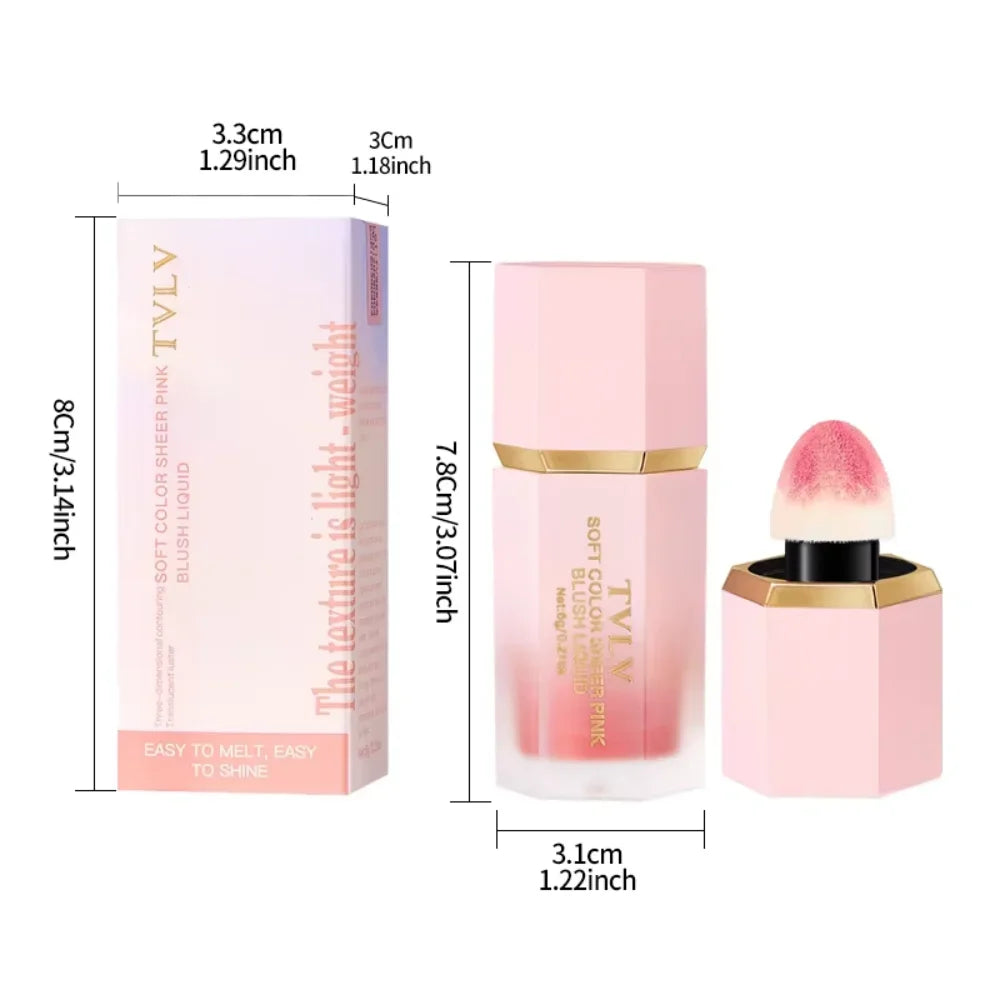 TVLV Water Light 6 Colours Velvet Liquid Blush Sponge Head Blusher Natural Lasting Brighten Facial Contour Blush Tint Makeup