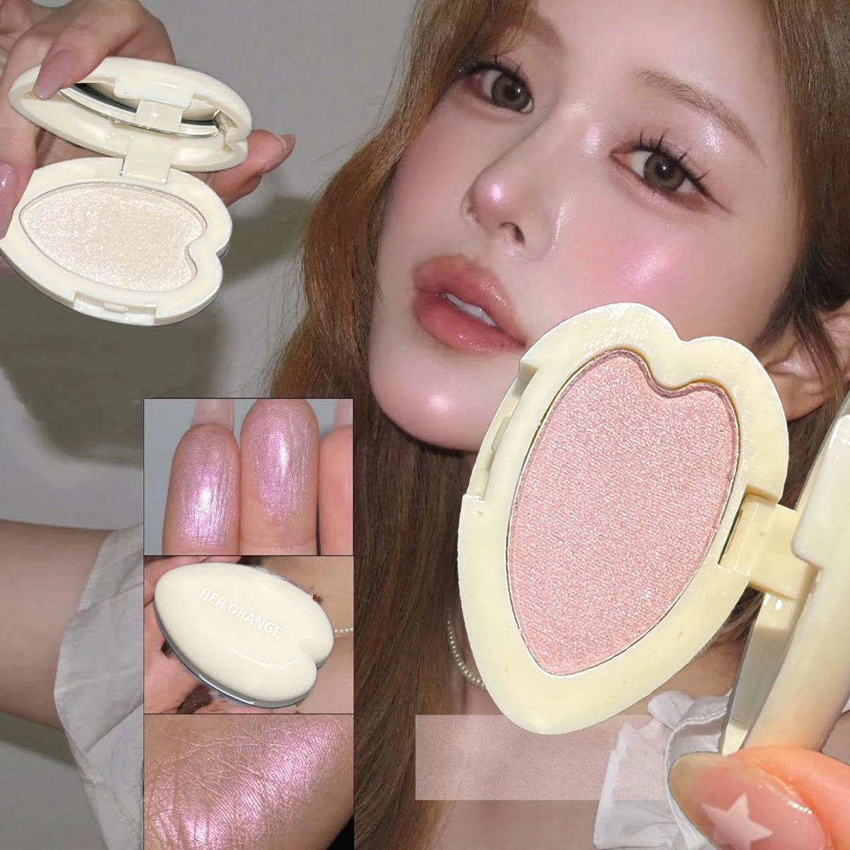 Heart Shape Highlighter Eyeshadow Palette Monochrome Pearl Shimmer Powder Pink Purple Gloss Fine Glitter Face Eye Makeup - AliExpress 66