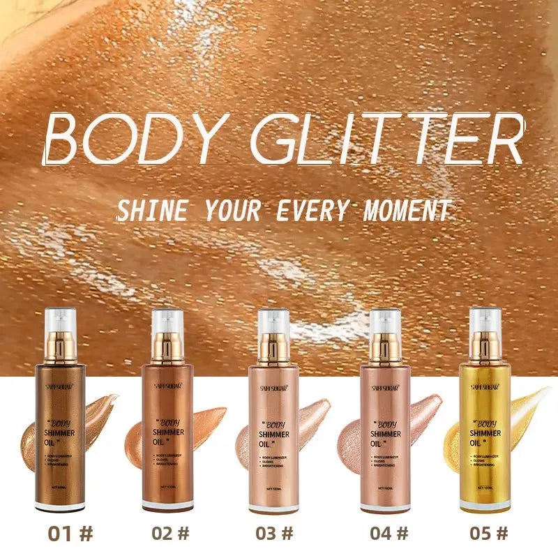 100ml Pearl Rose Gold Body Shimmer Oil Highlighter - Face Brighten Glitter Bronzer Skin Glow Illuminator Makeup Shine Liquid - AliExpress 66