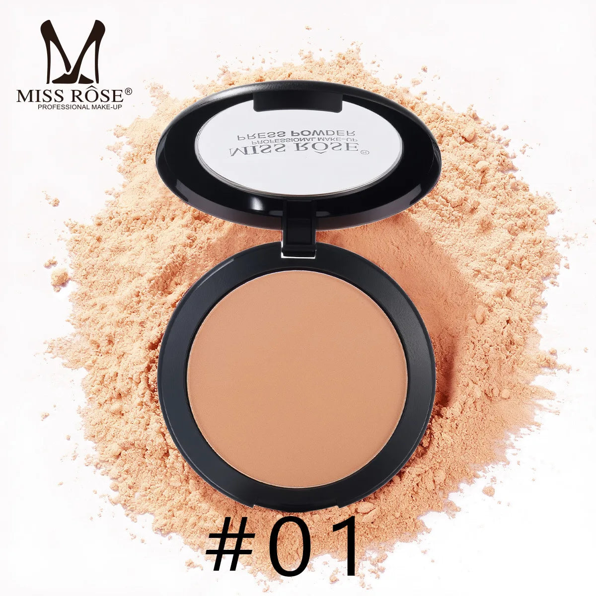 MISS ROSE Round Setting Powder with Puff Long-lasting Concealer Brightening Facial Makeup Daily Cosmetic for Natural Skin Finish