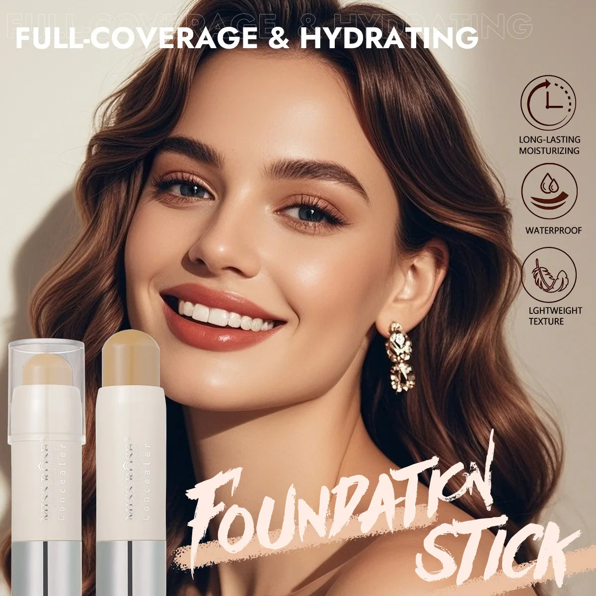 MISS ROSE Long Lasting Concealer Stick - Lightweight Full Coverage Brightening Skin Tone Facial Makeup Pen Cosmetics