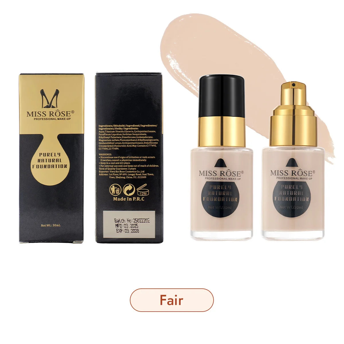 MISS ROSE 30ml Concealer Liquid Foundation Moisturizing Nourishing Lightweight Comfortable Wear Face Makeup Foundation Cream