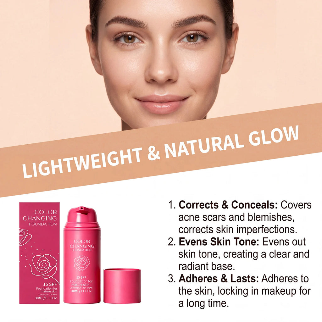 Temperature-Adjusting Foundation - Natural, Lightweight, Hydrating and Seamless Coverage for Daily Portable Use